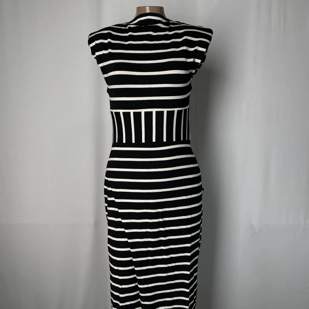 Kourbela Women's Midi Dress – Size M – Black/White – Sea Anchor Fold-Over Skirt
